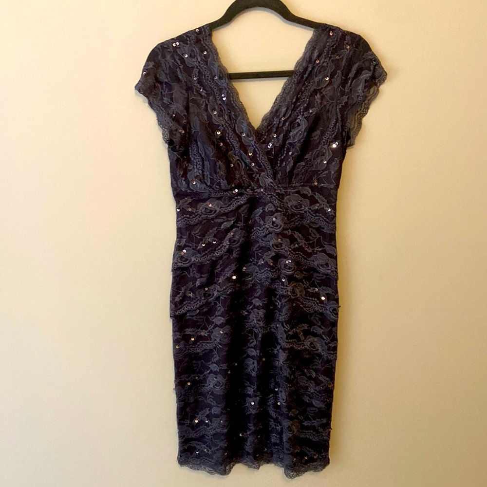 JS Collections lace embellished party dress.